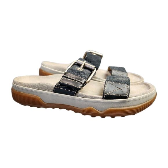 Dr Martens Sandals Mens 10 Denim Double Strap Thick Chunky Slides Beach Vacation - Picture 2 of 9